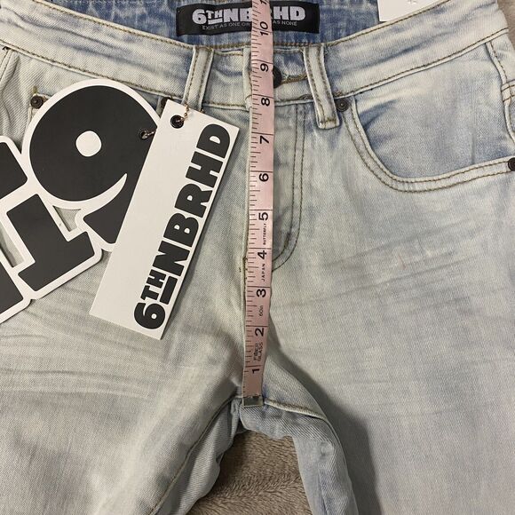 6th NBRHD NEW Mens 28 Stacked Jeans New Fields Light Wash Distressed Stretch - Picture 8 of 16